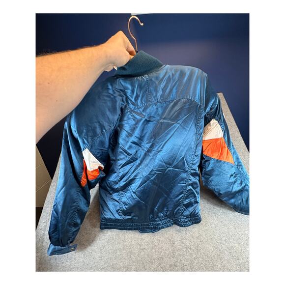 Vintage 90s Chicago Bears NFL Varsity Satin Jacket Mens Large Blue Cliff Engle - Picture 2 of 6